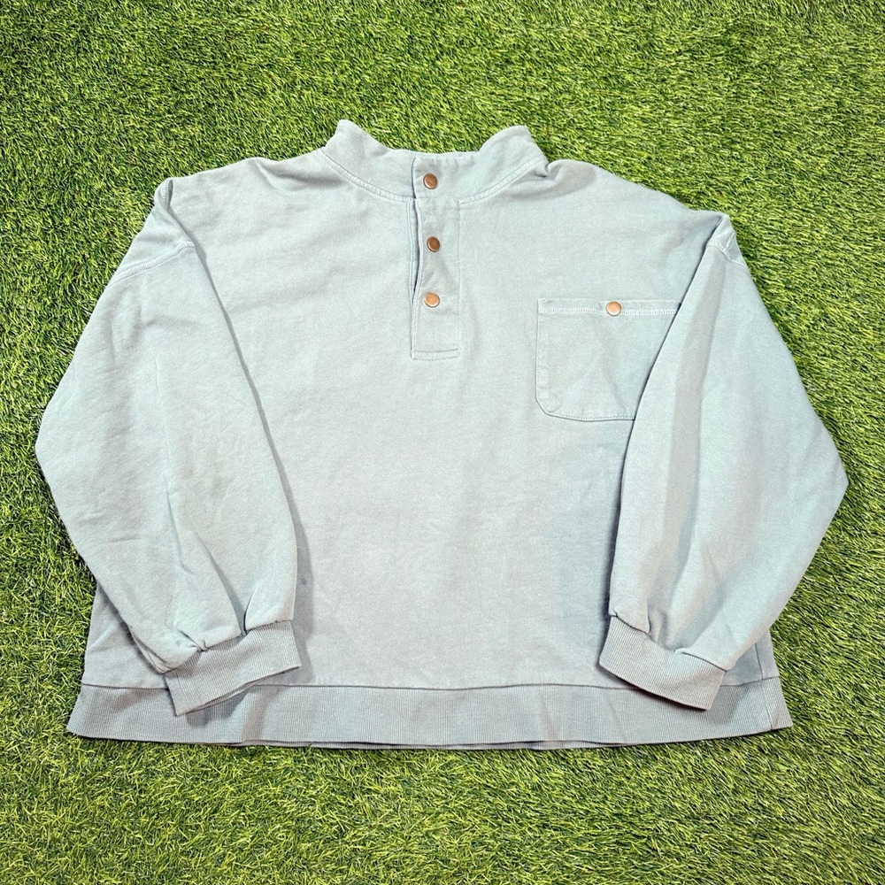 Earthbound Trading Co Sage Green Henley Sweatshirt XXL 100% Cotton Boho Pullover